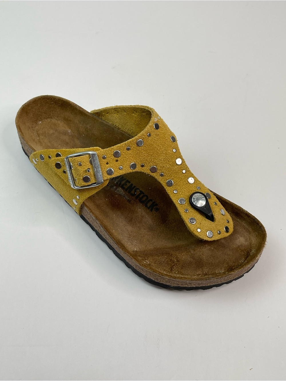Birkenstock Gizeh Rivets Border Ochre Suede Leather Sandals Yellow US 9 EU 40